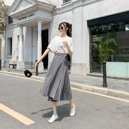 2023 Summer New Simple Solid Color One Piece Irregular Pleated Skirt High Waist Slimming Casual Women Suit Skirt Free Shipping