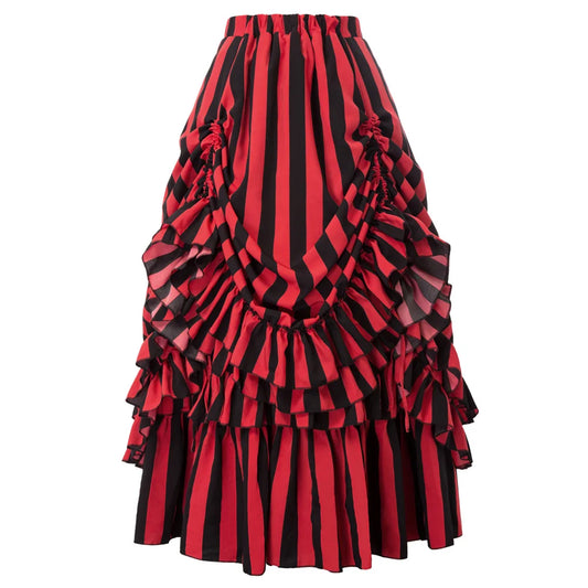BP Women&#39;s Skirt Gothic Bustle Pleated Skirts Stripe Printed Solid Vintage Elastic Waist Length Adjustable Ruffles Middle Ages